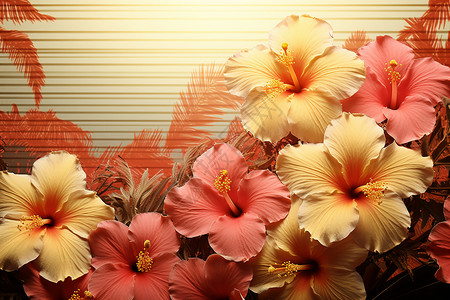 粉色木槿花热带风情的背景插画