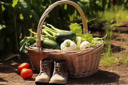 农场中新鲜采摘的蔬菜图片
