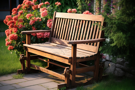 花园中惬意的木凳背景图片