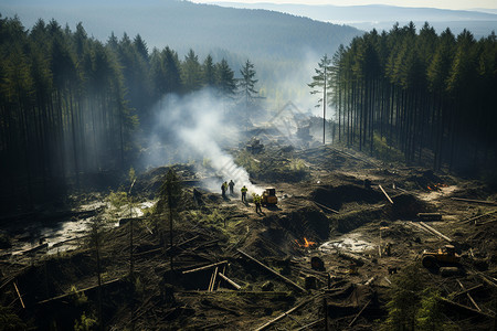 森林伐木行动高清图片