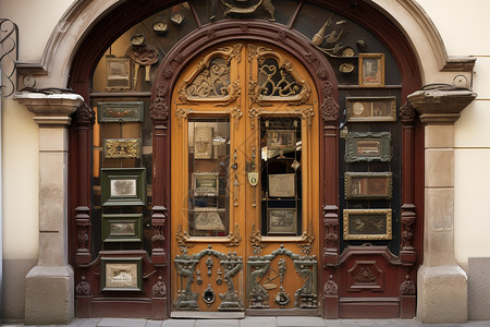 茶业门头设计复古华丽的欧式古典门头背景