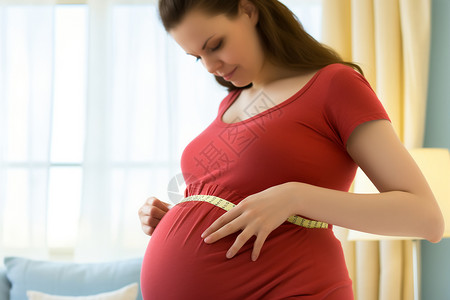 孕妇用卷尺量腰围的照片图片