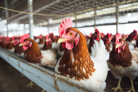 家禽动物农场农场里有很多只鸡背景