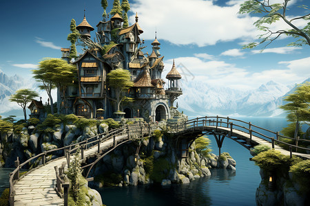 梦幻桥上的水城背景图片