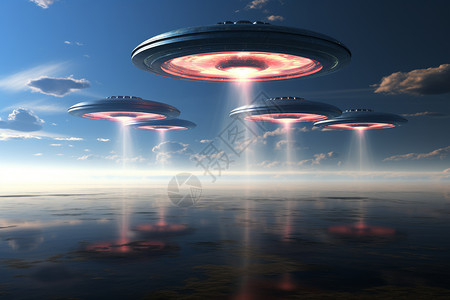 外星人景观天空中奇幻的飞船设计图片