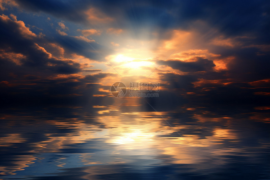 海面上的落日倒影图片