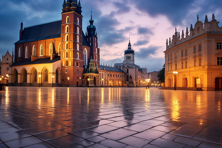 雨后的欧式教堂广场背景图片