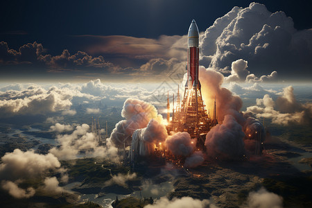 壮观的火箭升空景观图片