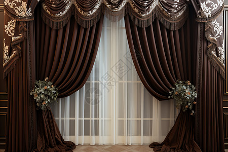 典雅的棕色窗帘装饰背景图片
