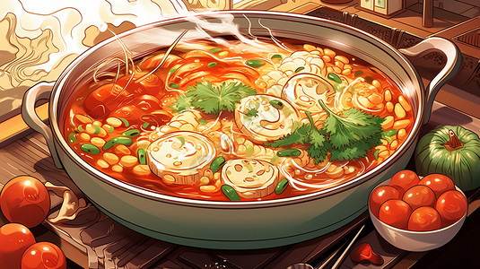 洋葱汤美味的番茄汤火锅插画
