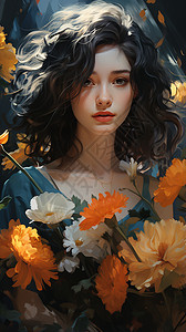 花卉中的美女背景图片