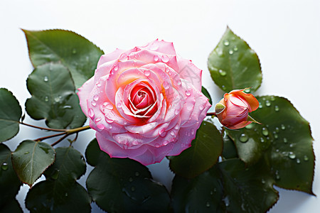 粉色玫瑰花上的水滴图片
