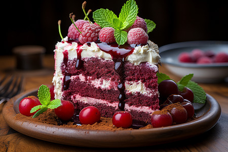 层层叠叠的红丝绒蛋糕背景图片