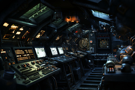 雷达屏幕深海中行驶的潜艇设计图片