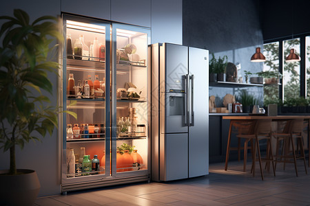 冰箱设计素材开放式玻璃门冰箱背景