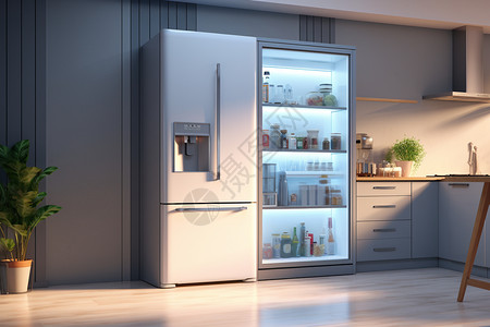 玻璃门设计厨房的大冰箱背景
