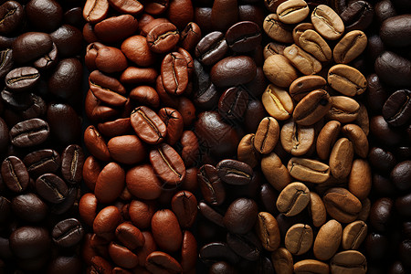 满意程度不同程度烘焙的咖啡豆背景