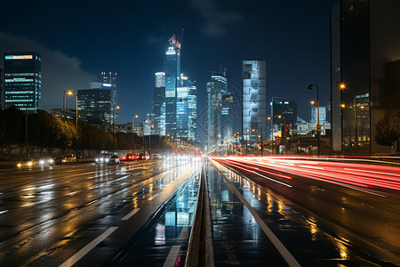 长曝光效果城市夜景中的霓虹璀璨设计图片