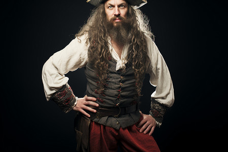 手绘海盗帽长发胡须的男子背景