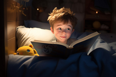床上看书的男孩图片