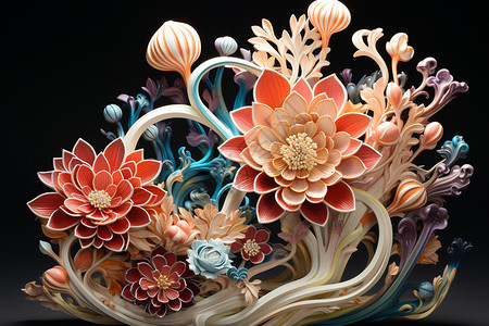 雕刻纹理美丽的3D花海艺术品背景