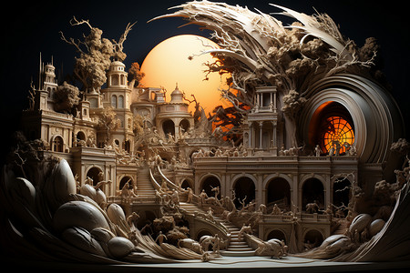 3D城堡陶艺大师的奇幻城堡。背景