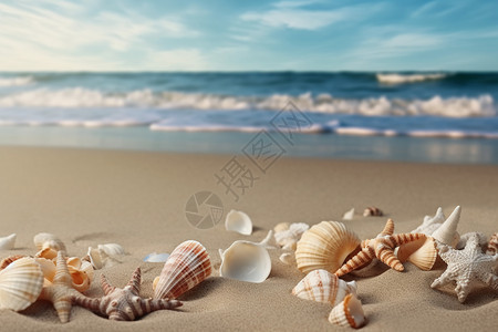 大海边的贝壳背景图片