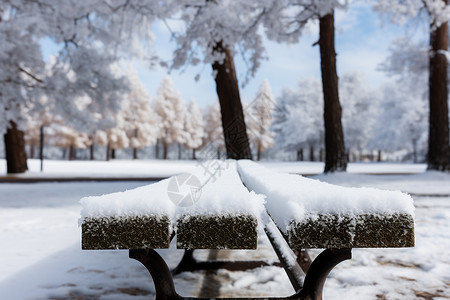 冬日公园的白雪长椅图片