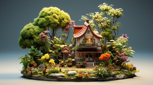3D花园小岛乡村花园别墅装修设计图片