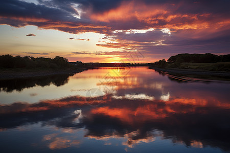 湖水的日落景色图片