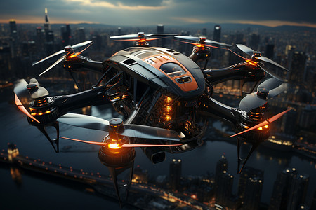 城市空中的无人机背景图片