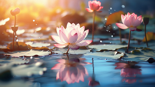 池塘里美丽的莲花背景图片
