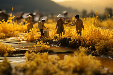农村水稻农田的微型景观设计图片