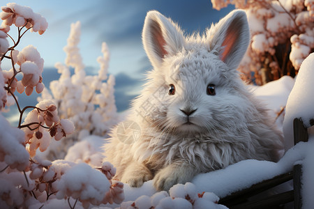 冬日白雪中的兔子图片