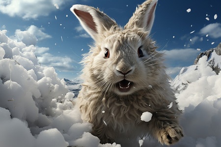 冰雪中的兔子图片