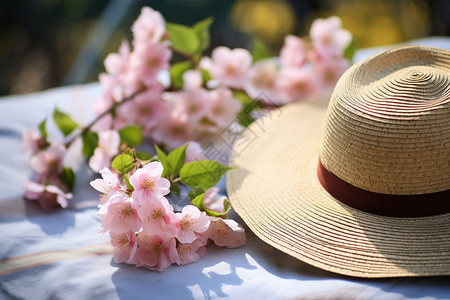 帽子和鲜花背景图片