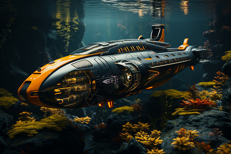 海底的潜艇背景图片