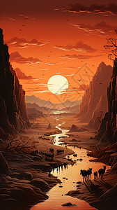 日落时沙漠中的图片