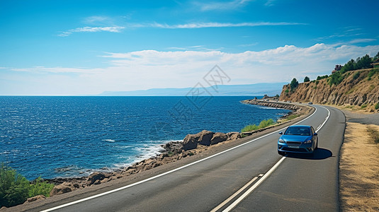 海边道路上行驶的汽车背景