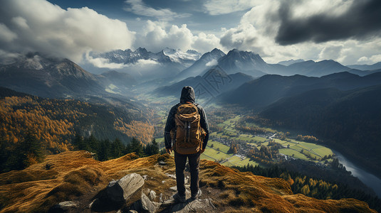 站在山顶上的男人背景