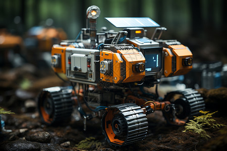 森林中的玩具机器人图片