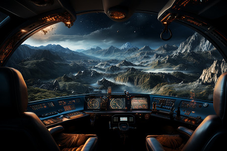 战斗机驾驶舱未来的星际探索插画