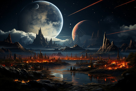 行星上的梦幻场景背景图片