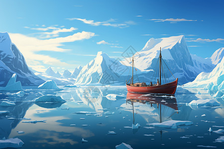冰山风景冰川上的船插画