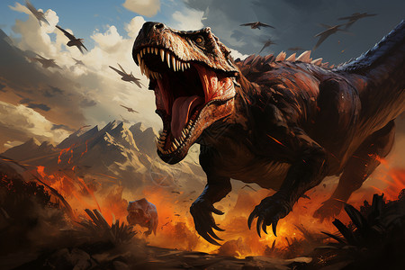 灭绝的动物恶劣环境中的恐龙插画