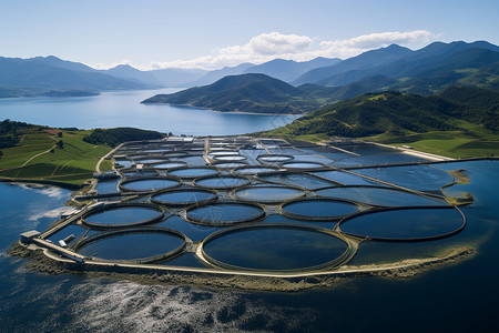 养鱼湖畔的鱼塘背景