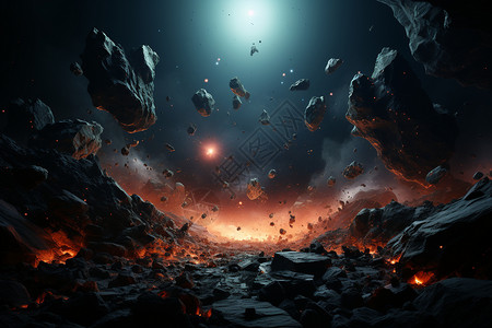 火焰游戏素材星球上的陨石碎片插画