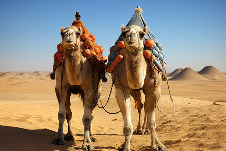 埃及沙漠中的骆驼图片