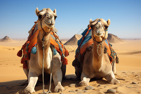 沙漠中的两只骆驼图片