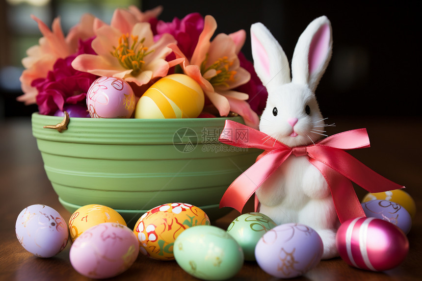复活节兔子和彩蛋图片